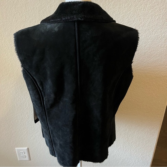 Leather Suede Vest Sz 16 Fur Trim Collar Black NWT Mobwife Biker Winter Glam - Picture 6 of 11